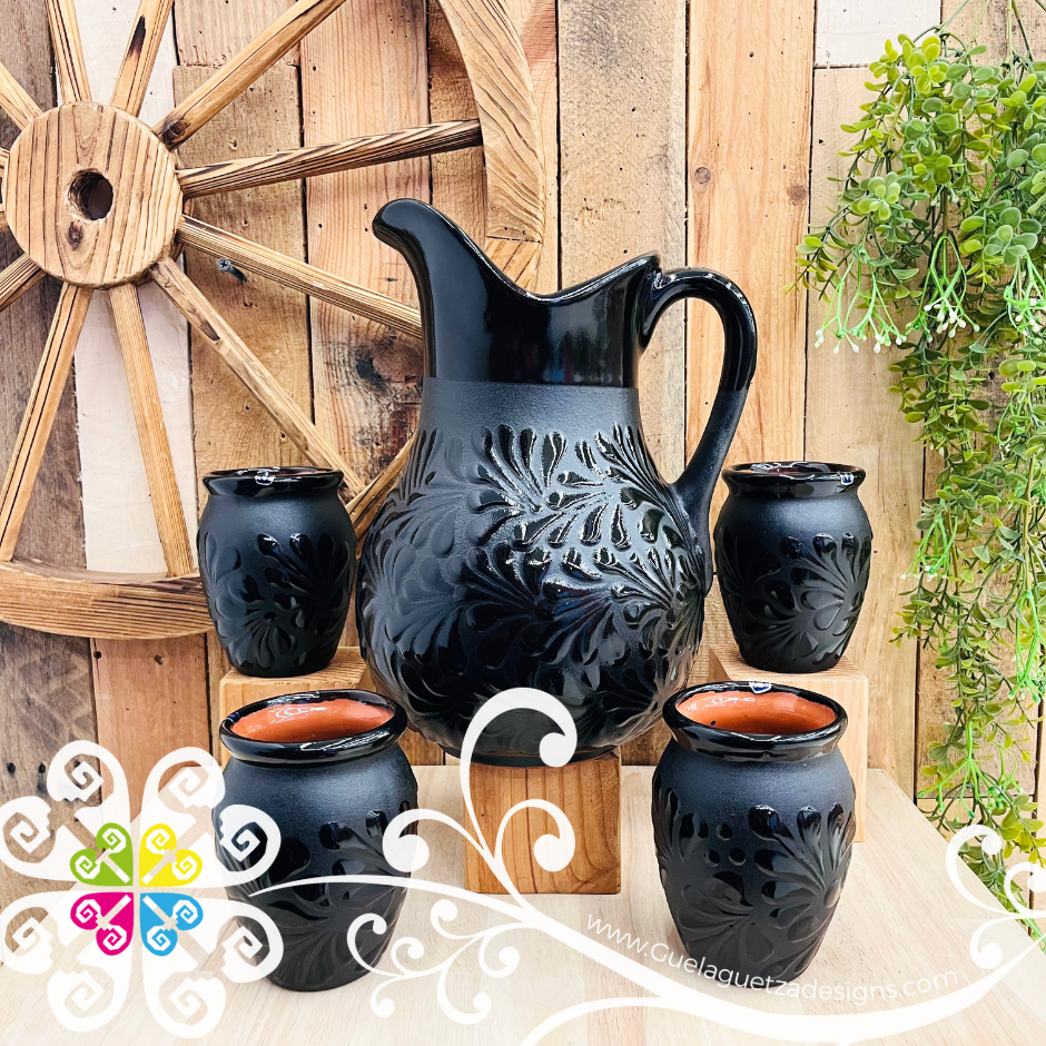 Black Espiga Pato Pitcher Set - 4 Cantaritos