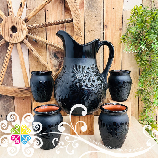 Black Espiga Pato Pitcher Set - 4 Cantaritos