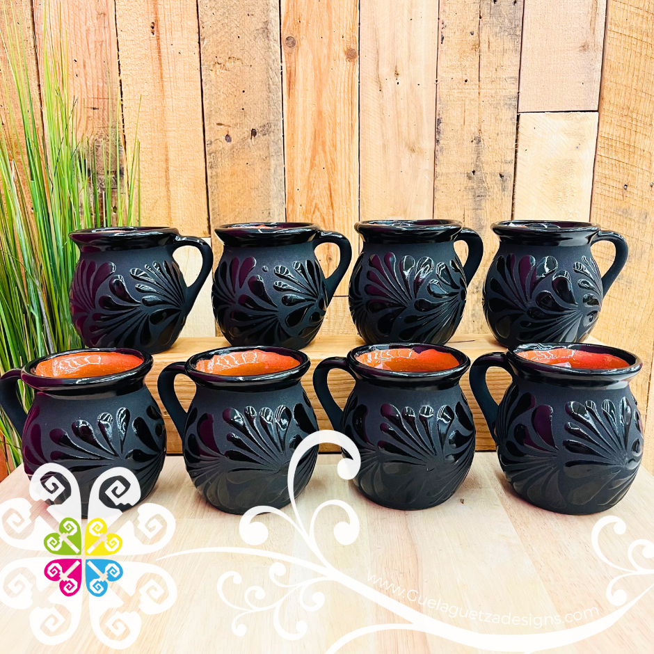 Wholesale Set of Black Espiga Clay Mugs - Set Taza Barro