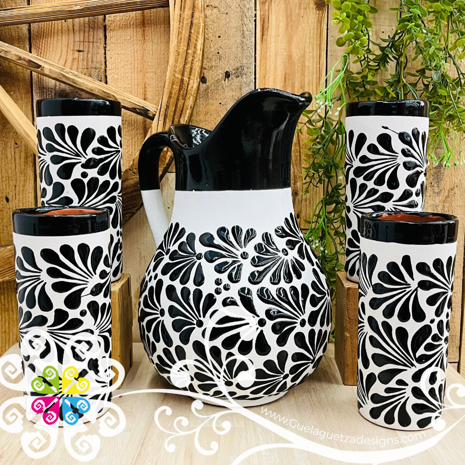Engobe with Black Espiga Pato Pitcher Set - 4 Cups