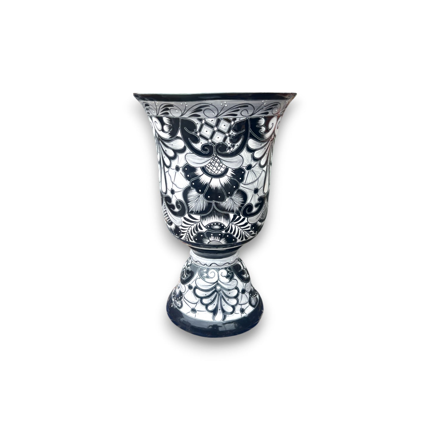 XL Black Talavera Planter Pedestal Flower Pot - Maceta Grande