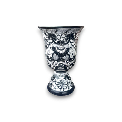 XL Black Talavera Planter Pedestal Flower Pot - Maceta Grande