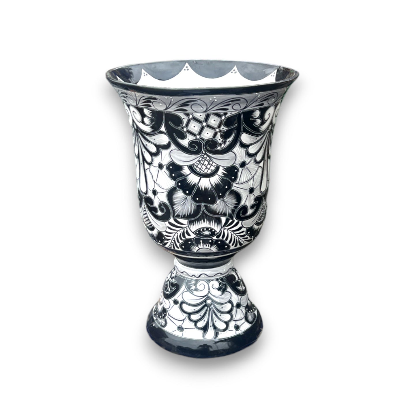 XL Black Talavera Planter Pedestal Flower Pot - Maceta Grande