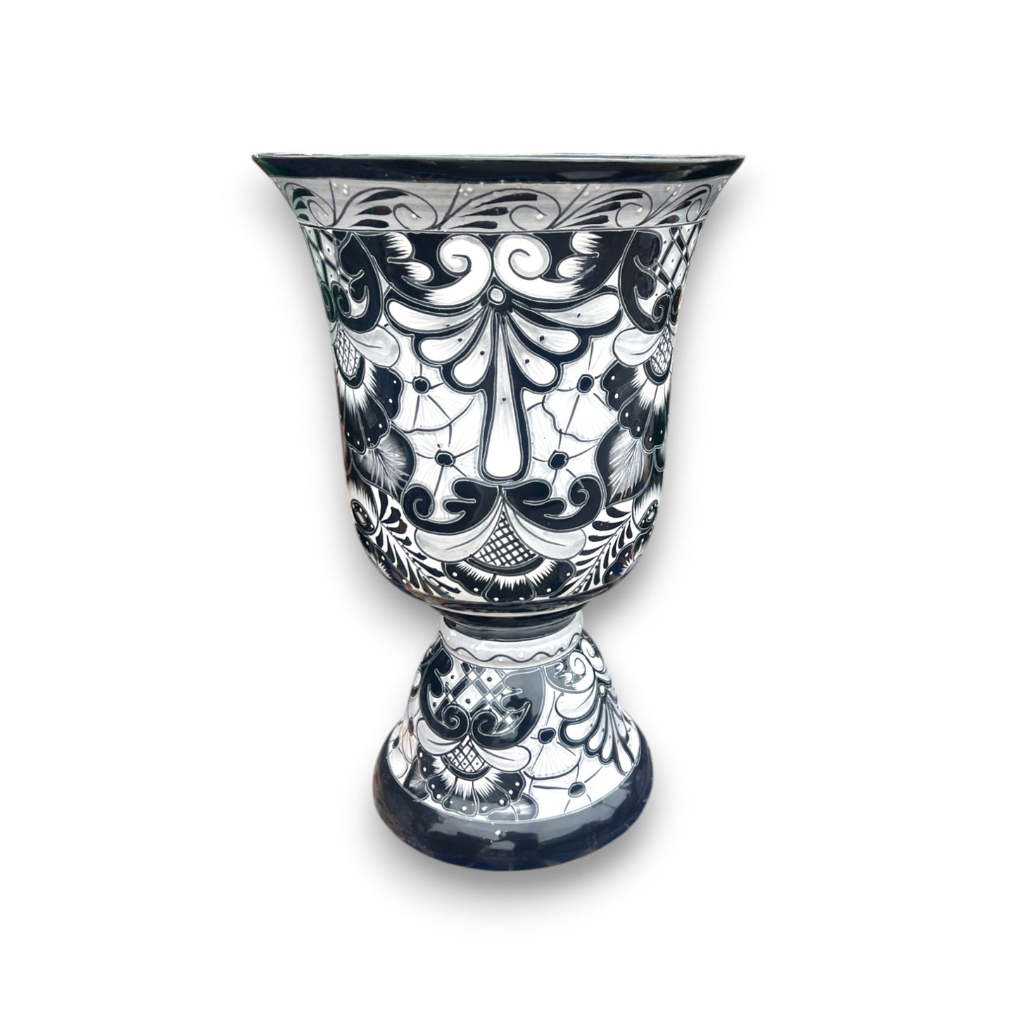XL Black Talavera Planter Pedestal Flower Pot - Maceta Grande
