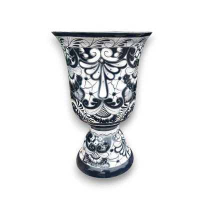 XL Black Talavera Planter Pedestal Flower Pot - Maceta Grande