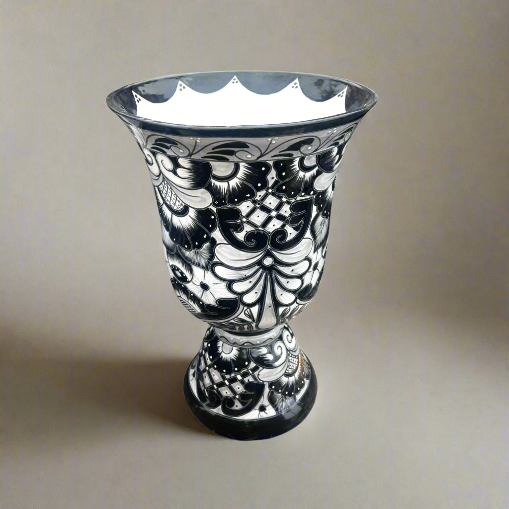 XL Black Talavera Planter Pedestal Flower Pot - Maceta Grande