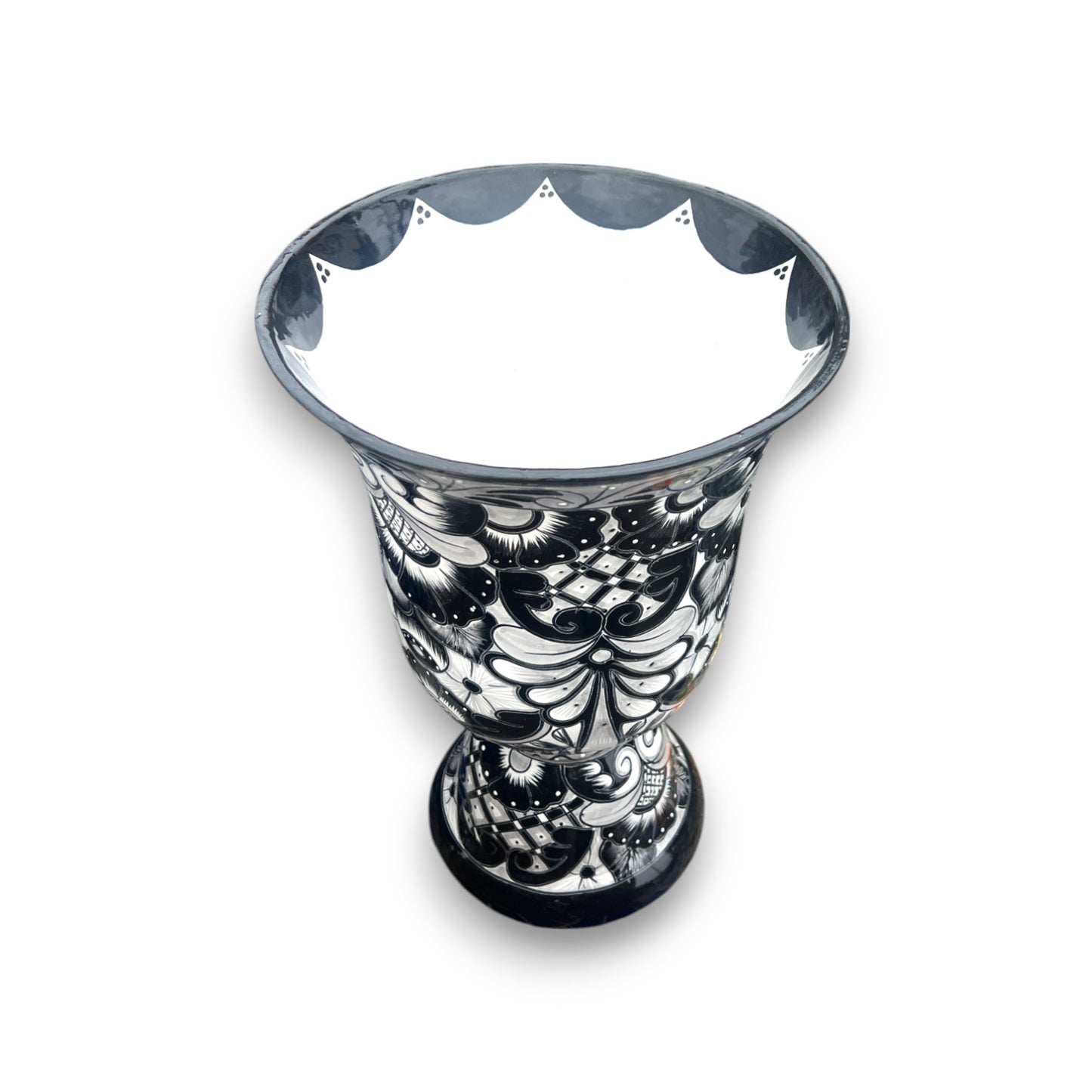 XL Black Talavera Planter Pedestal Flower Pot - Maceta Grande