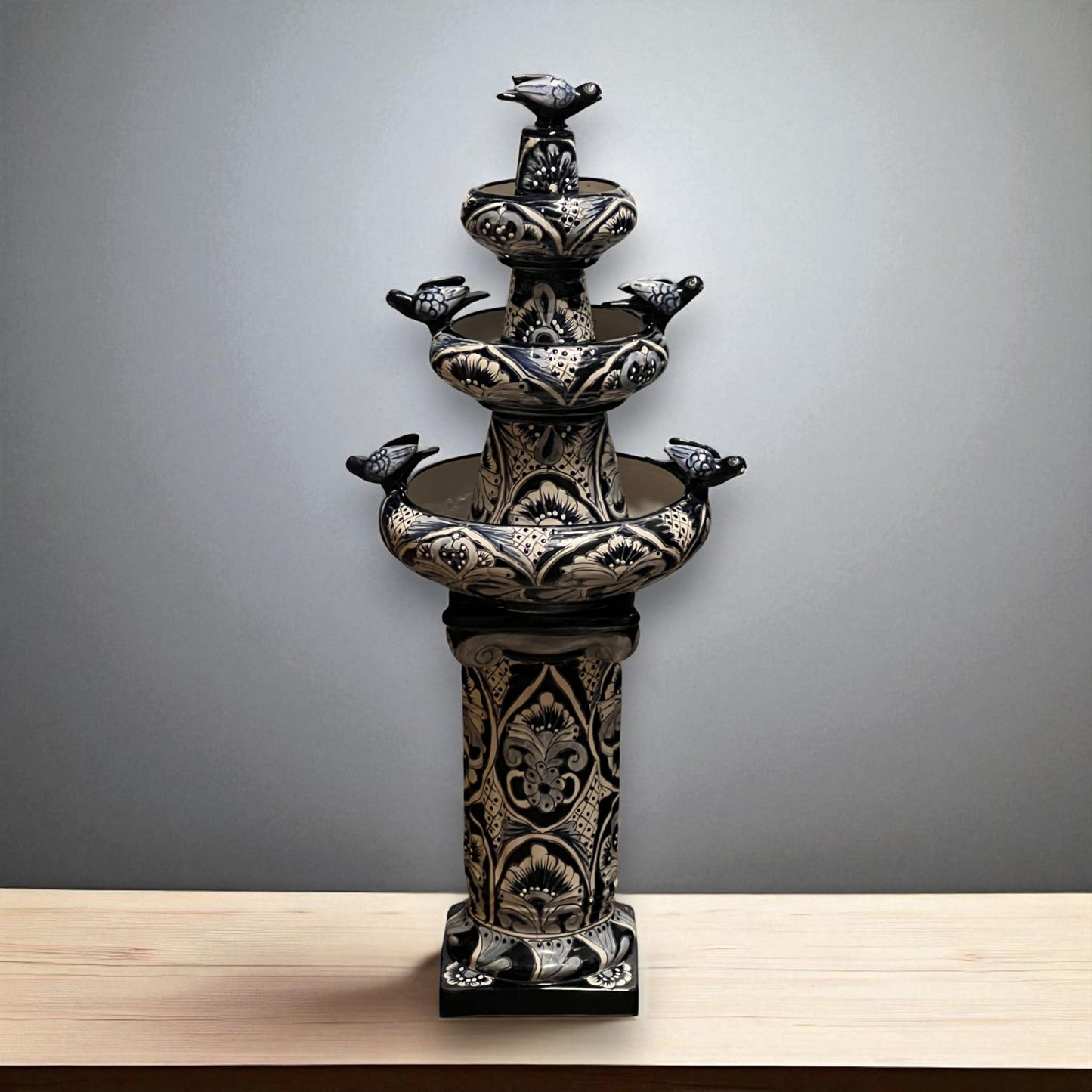 Talavera Blue & White Fountain | Authentic Mexican Ceramic Water Feature