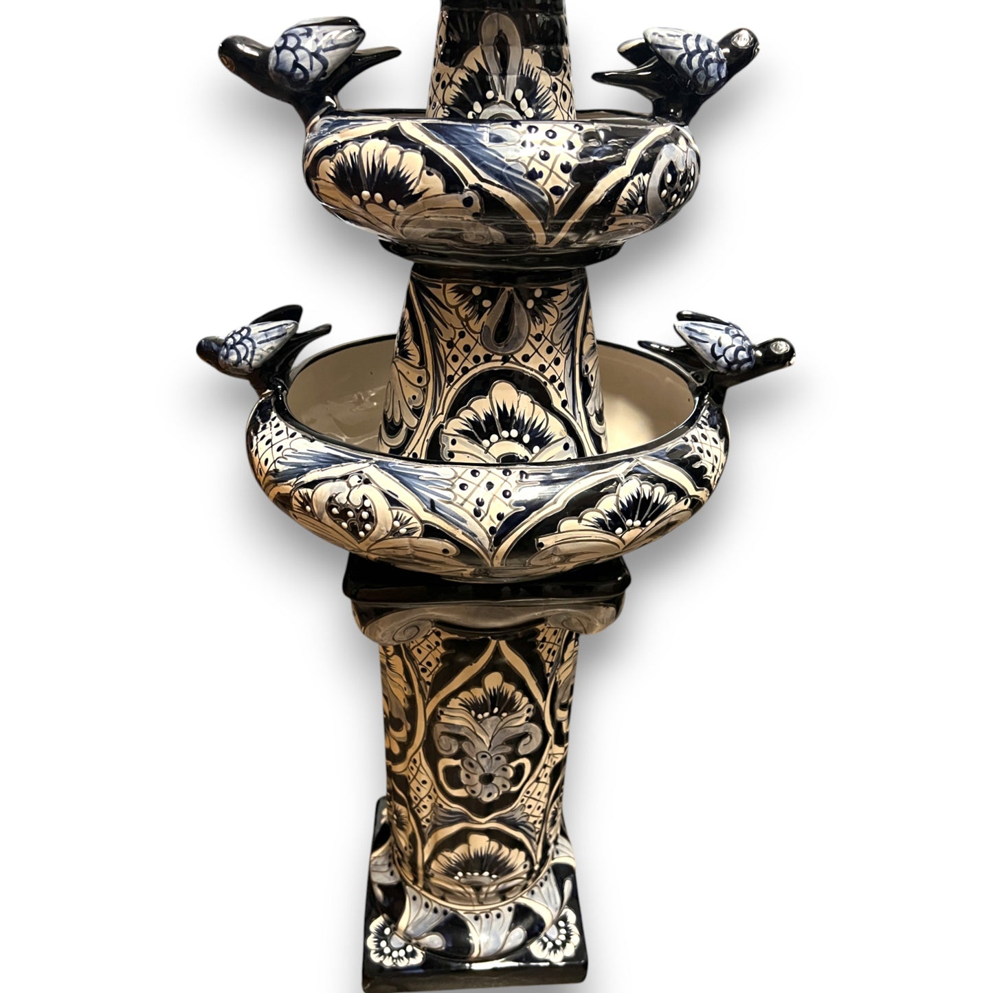 Talavera Blue & White Fountain | Authentic Mexican Ceramic Water Feature