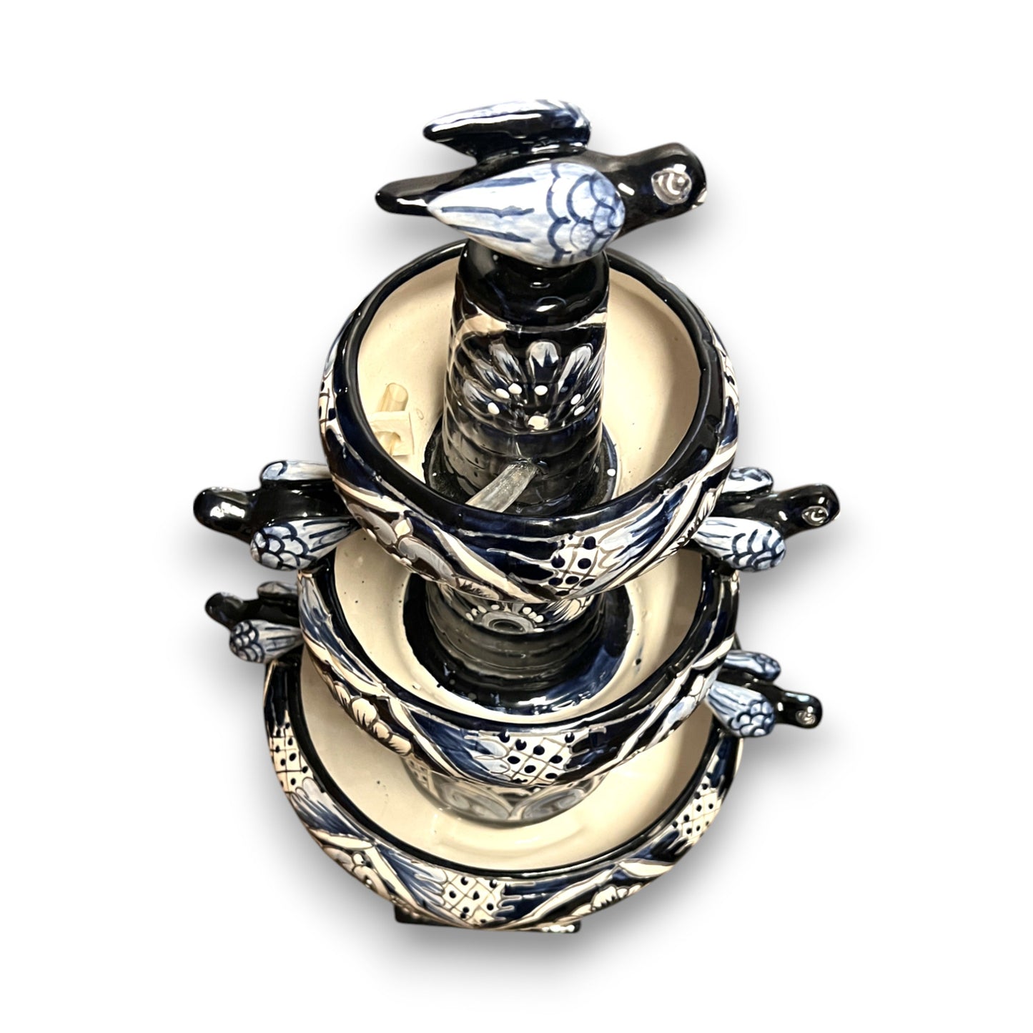 Talavera Blue & White Fountain | Authentic Mexican Ceramic Water Feature