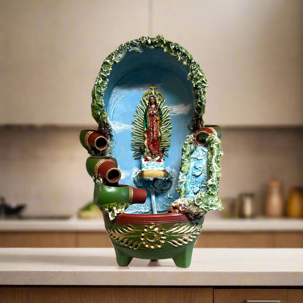 Handcrafted Mexican Outdoor Fountain | Painted Traditional Water Feature