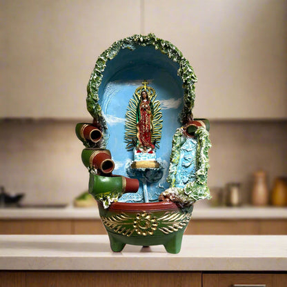 Handcrafted Mexican Outdoor Fountain | Painted Traditional Water Feature