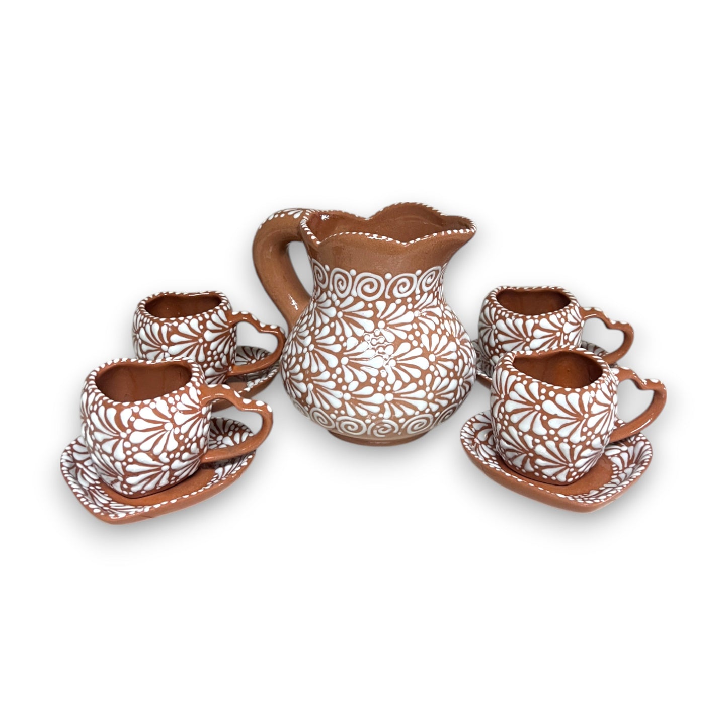 Heart Mug & Pitcher Set | Handmade Mexican Pottery (9-Pieces)