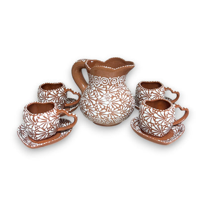 Heart Mug & Pitcher Set | Handmade Mexican Pottery (9-Pieces)