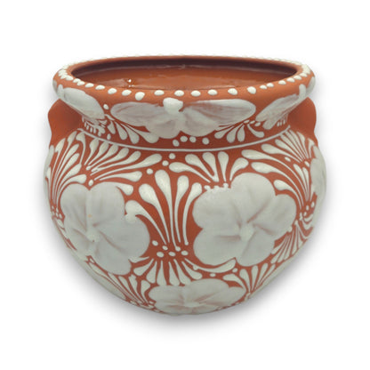 Handcrafted Talavera Flower Pot | Terracotta & White Design