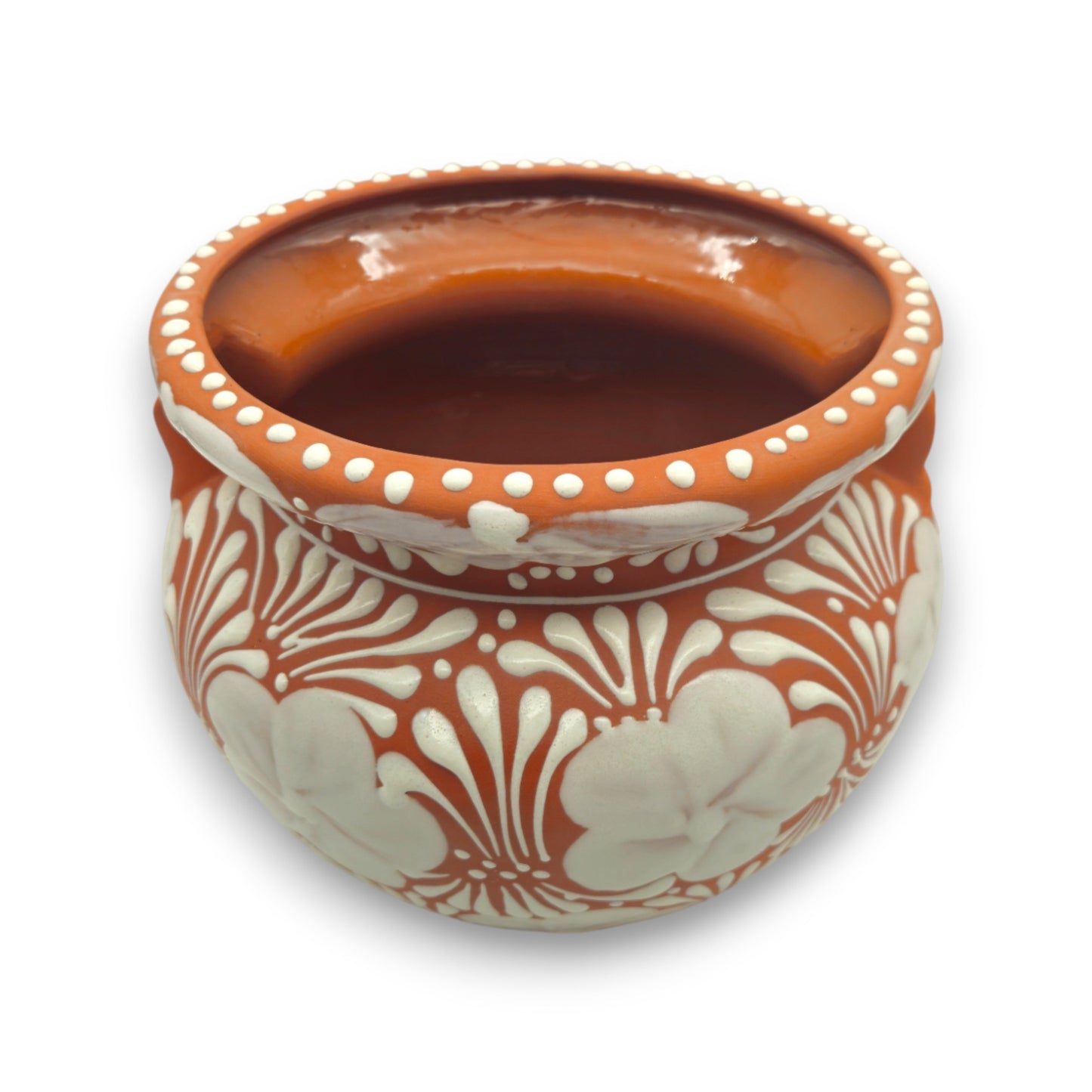 Handcrafted Talavera Flower Pot | Terracotta & White Design