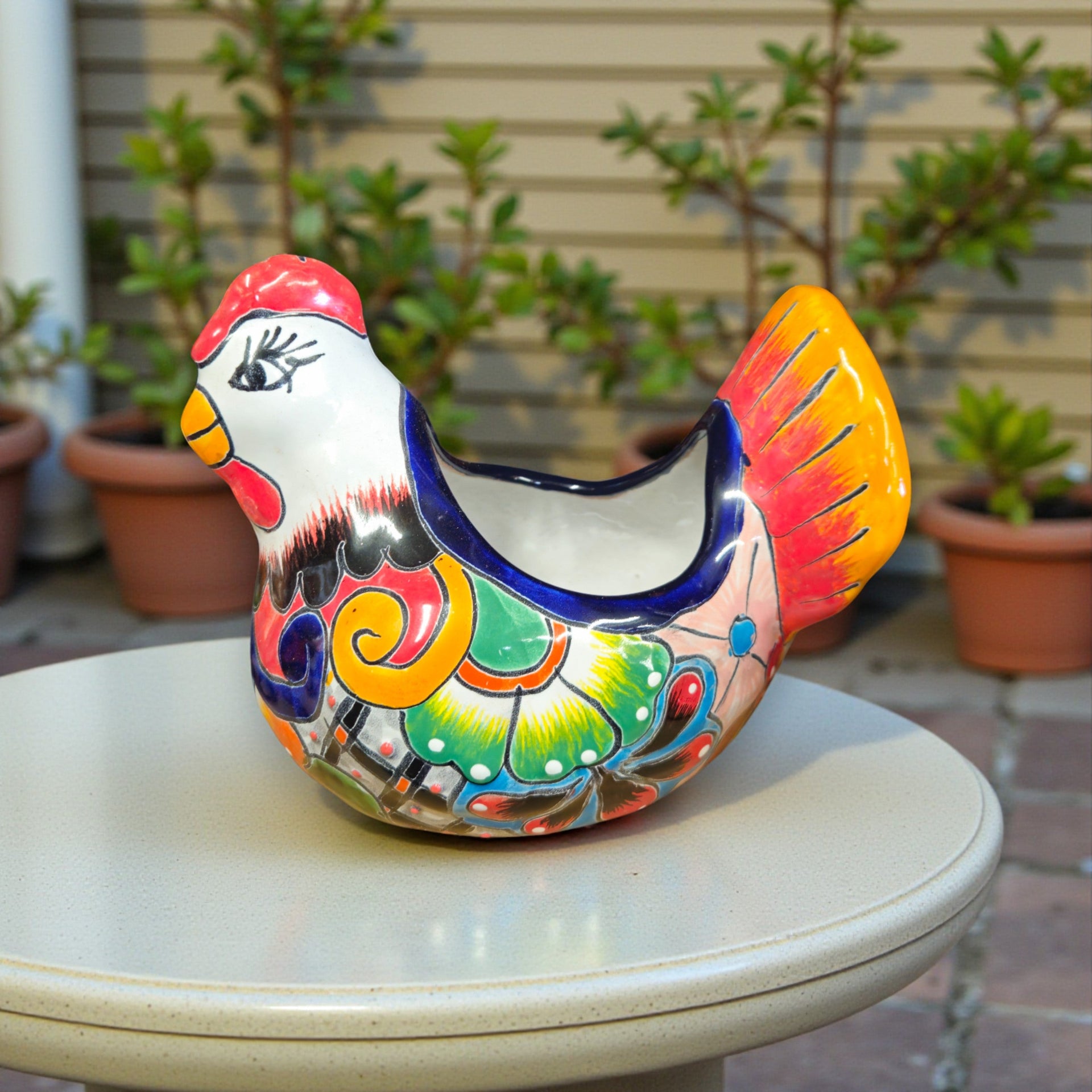ceramic chicken planter pot Colorful Talavera Chicken Planter