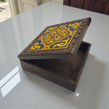 Handcrafted Talavera Tile Keepsake Box | Mexican Wooden Jewelry Box
