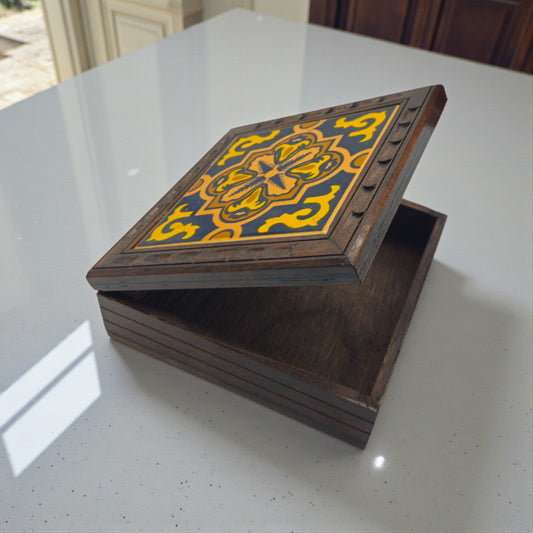 Handcrafted Talavera Tile Keepsake Box | Mexican Wooden Jewelry Box