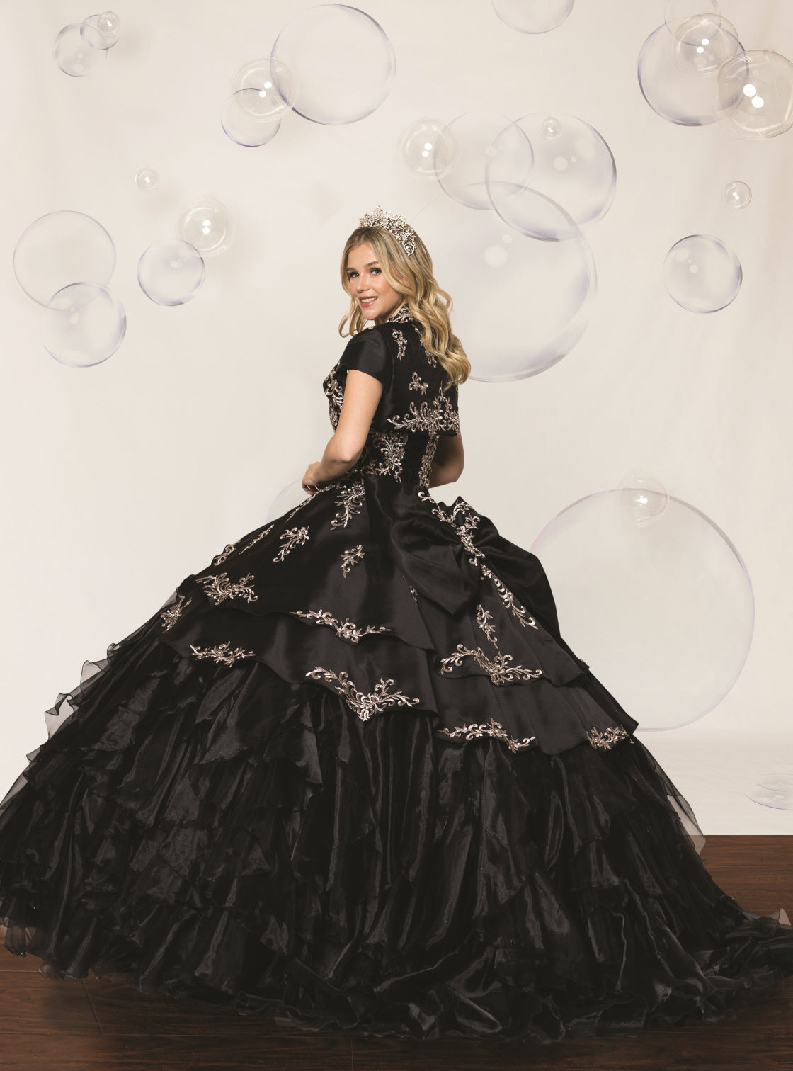 (LIVE 40) Quinceanera Ball Gown Dress  Flounced Skirt Formal Party Dress for Special Occasions Black
