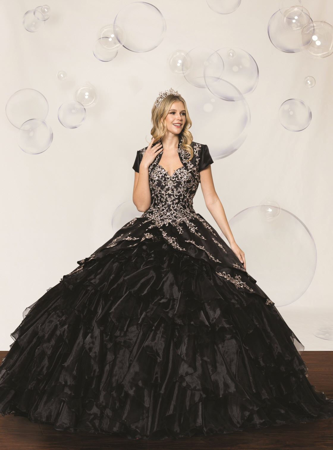 (LIVE 40) Quinceanera Ball Gown Dress  Flounced Skirt Formal Party Dress for Special Occasions Black