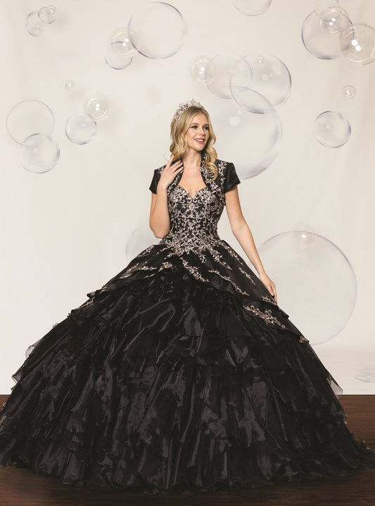 (LIVE 40) Quinceanera Ball Gown Dress  Flounced Skirt Formal Party Dress for Special Occasions Black