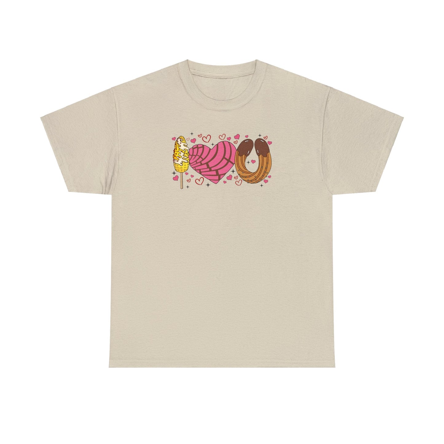 I love you shirt with elote, concha y churro. Mexican Unisex Heavy Cotton Tee. Mexican Valentines Day. Pan dulce shirt.