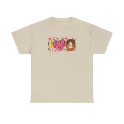 I love you shirt with elote, concha y churro. Mexican Unisex Heavy Cotton Tee. Mexican Valentines Day. Pan dulce shirt.