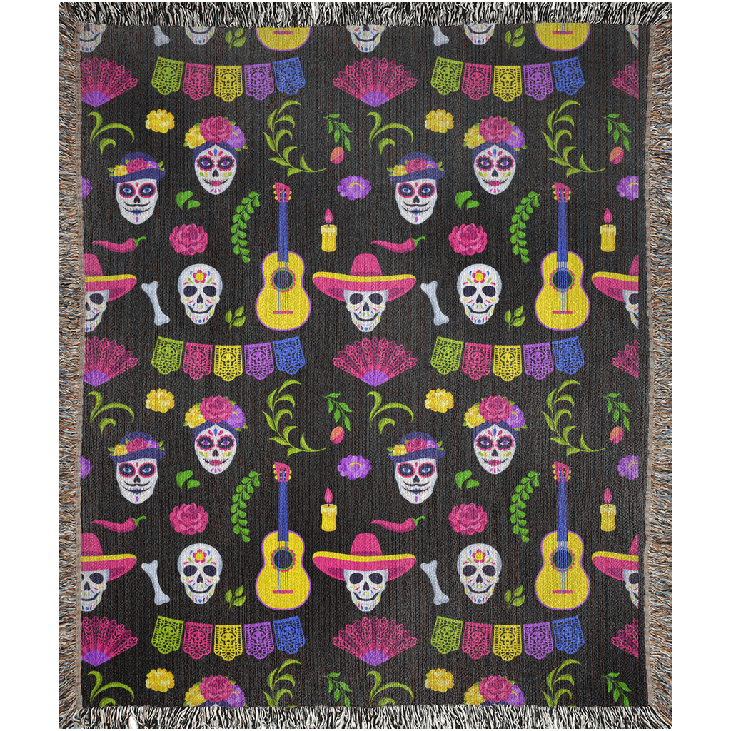 Skull fiesta Woven Blanket - Cobija Dia de Muertos