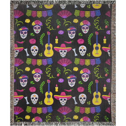 Skull fiesta Woven Blanket - Cobija Dia de Muertos