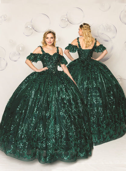 (Live 41)Quinceanera Ball Gown Dress - 3d Flower & Metallic Embroidery, Short Sleeve, Elegant Classic Summer Style for Special Occasions