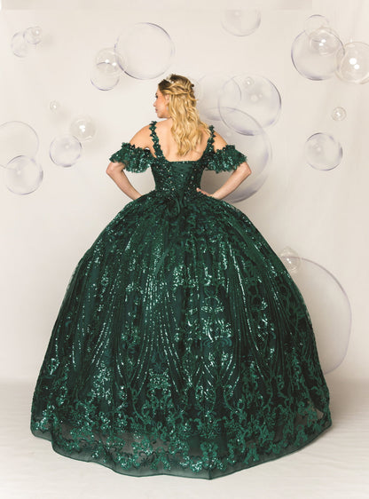 (Live 41)Quinceanera Ball Gown Dress - 3d Flower & Metallic Embroidery, Short Sleeve, Elegant Classic Summer Style for Special Occasions