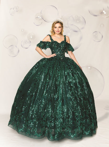 (Live 41)Quinceanera Ball Gown Dress - 3d Flower & Metallic Embroidery, Short Sleeve, Elegant Classic Summer Style for Special Occasions