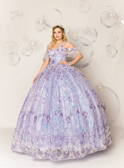 (Live 41)Quinceanera Ball Gown Dress - 3d Flower & Metallic Embroidery, Short Sleeve, Elegant Classic Summer Style for Special Occasions