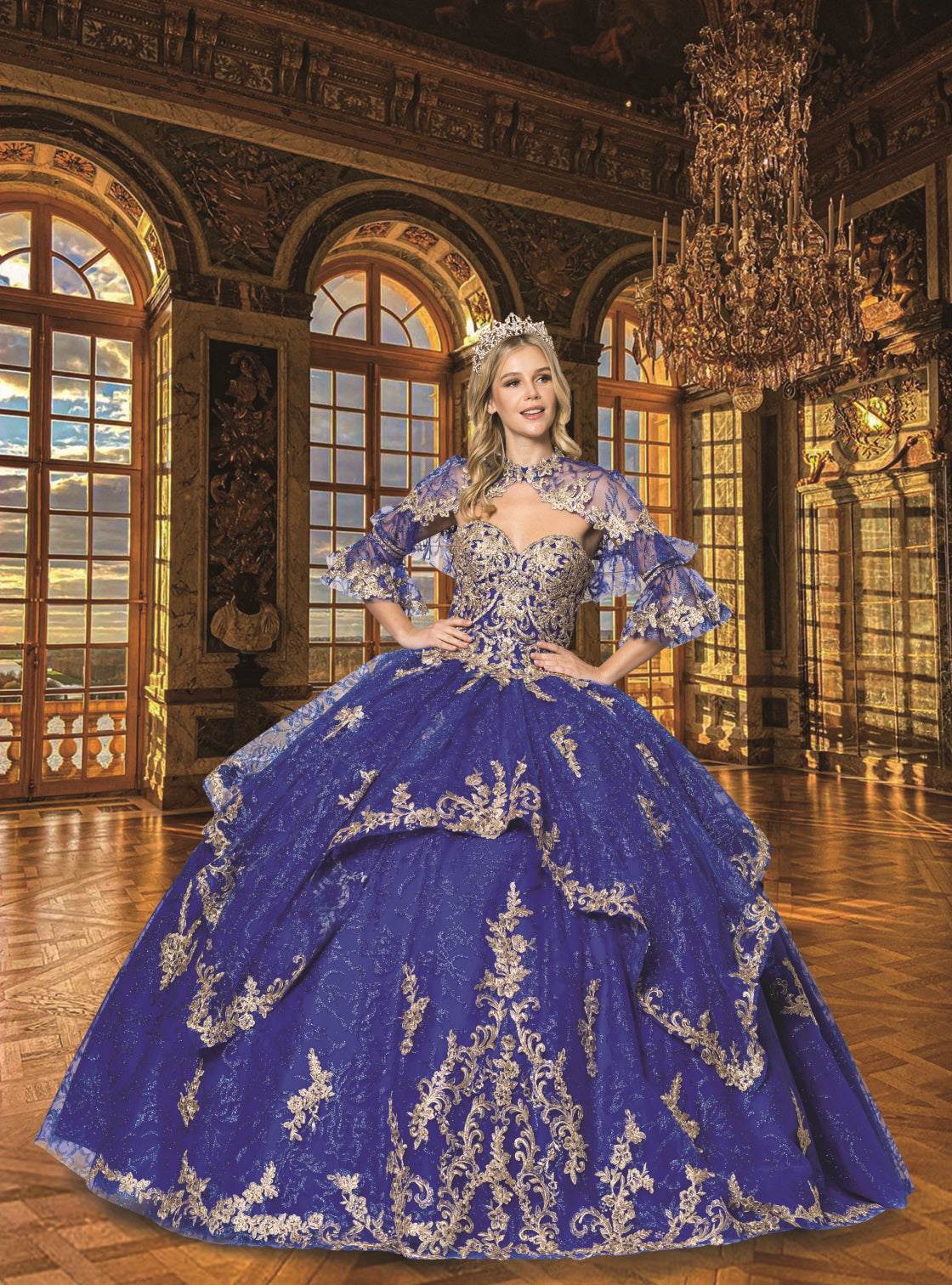 (Live 39)Quinceanera Ball Gown Dress ROYAL/GOLD BG/GOLD