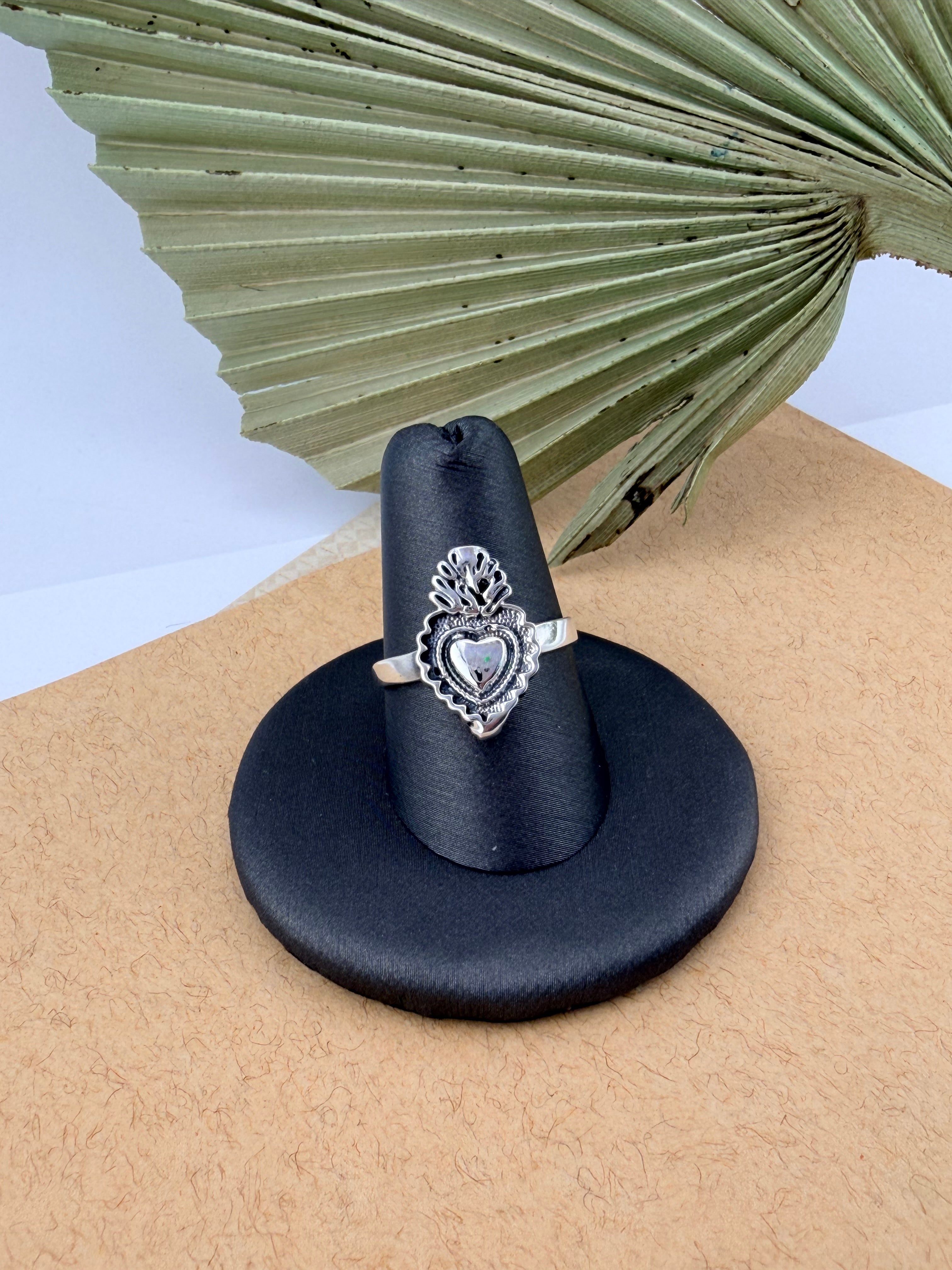 Silver Sterling 925 Sacred Heart Ring- Anillo Sagrado Corazón
