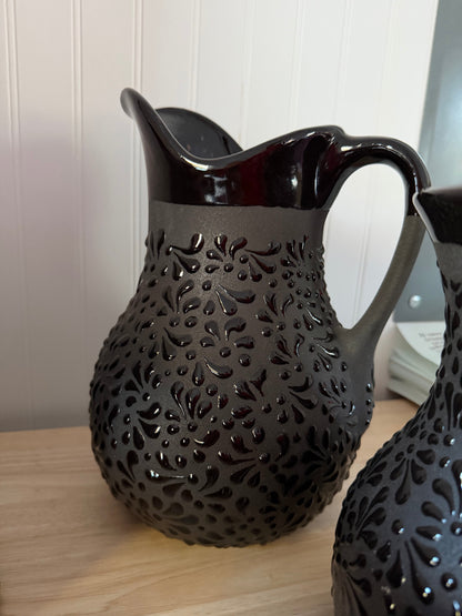 Talavera Style Black Hand-Painted Pitcher - Jarra Negra Barro