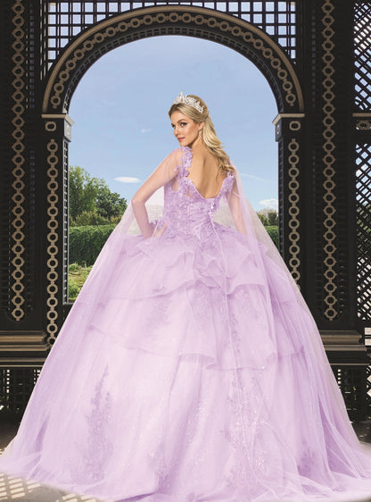 (LIVE 44) Quinceanera Ball Gown Dress - 3D Butterfly & Flower Embroidery Tulle Sweet 15 Dress in Lilac Color