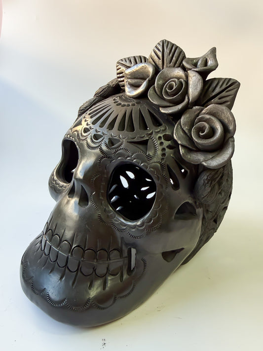 Oaxaca Black Clay Skull Large - Frida Calavera Barro Negro