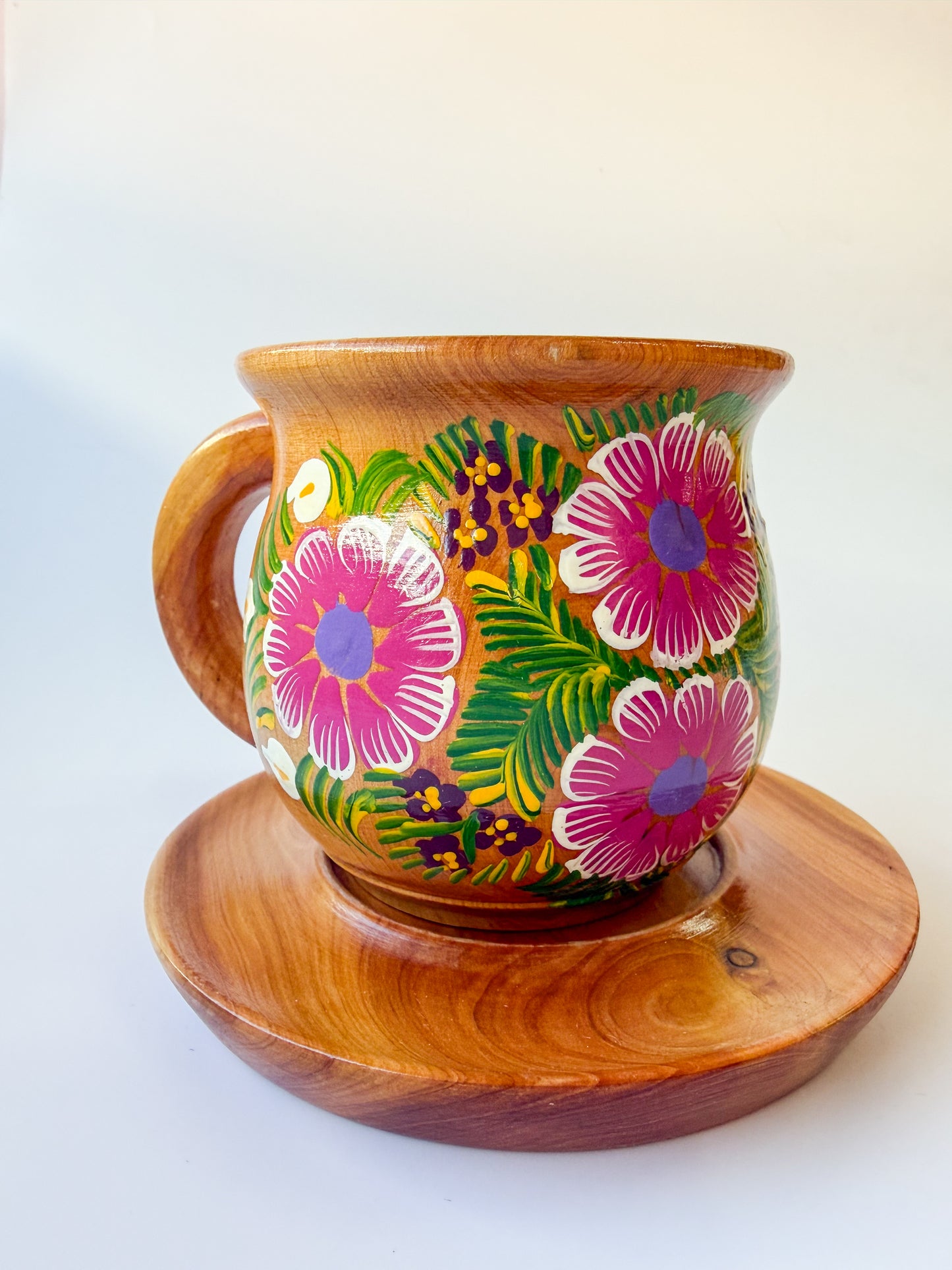 Mexican Handpainted Wooden Mug - Taza Parota