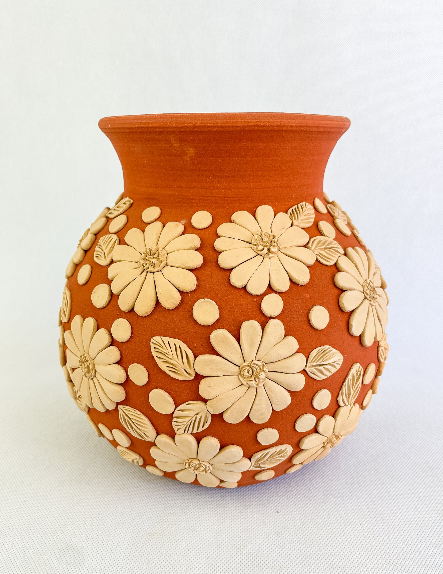 Gaytan Round Embroidered Mexican Flower Vase Mexican Modern Flower Vase Barro Bordado Florero