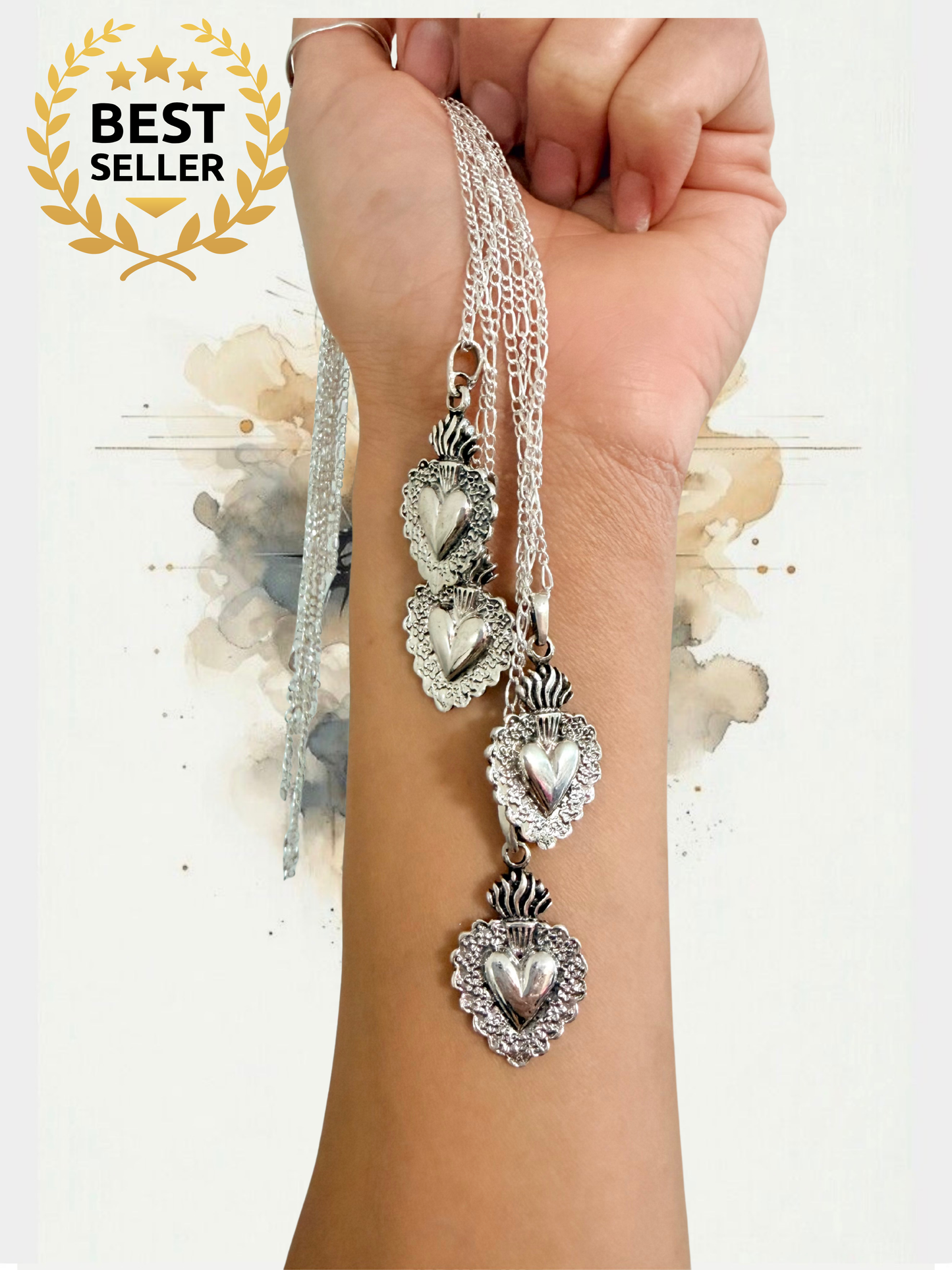 925 Sterling Silver Sacred Heart Necklace –  Collar Sagrado Corazón