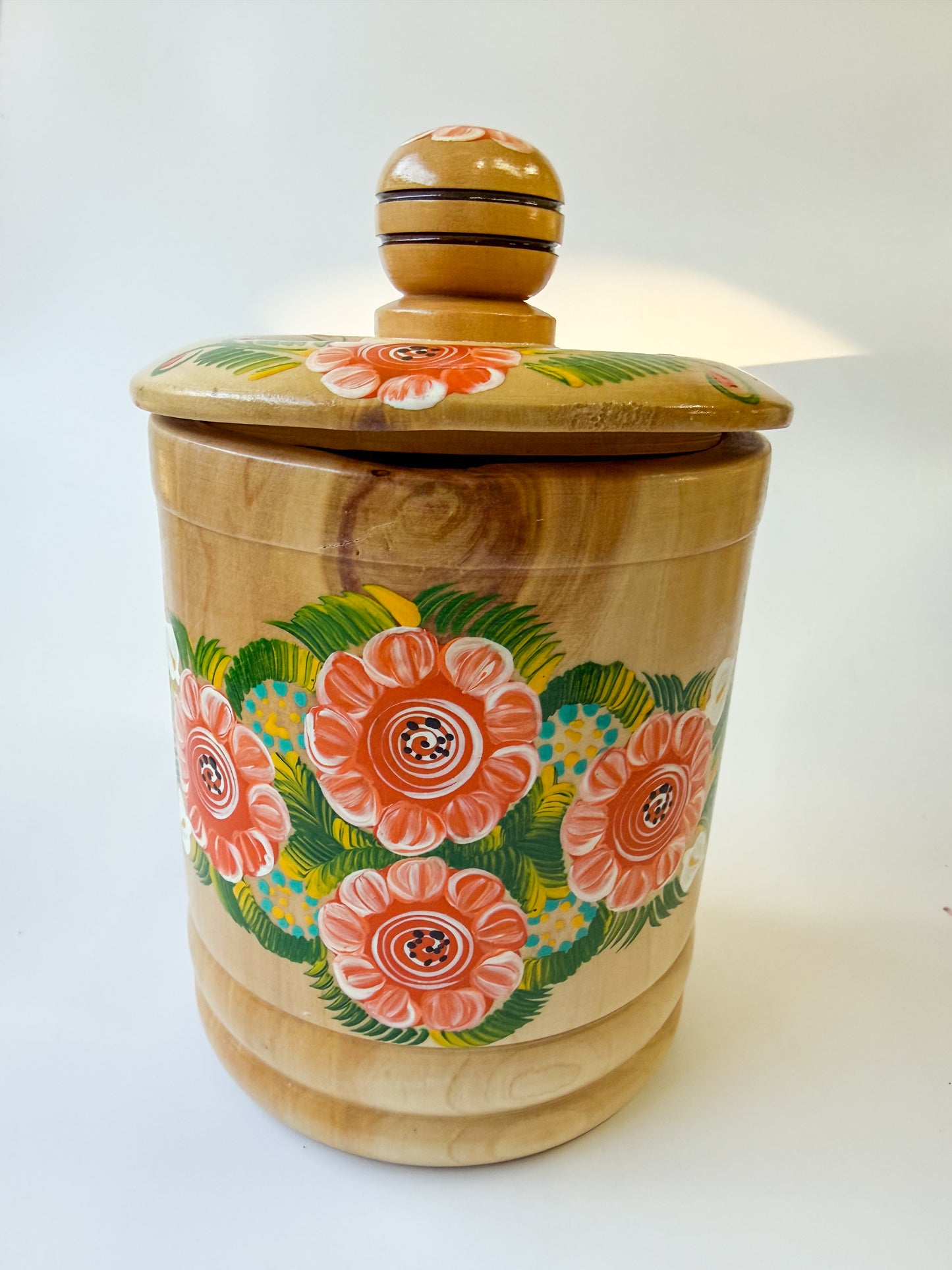 Mexican Hand Painted Wood Canister - Azucarera Parota