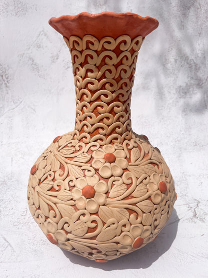 Colores Del Suelo Oaxaca Clay Vase Clay Embroidery Large Vase Florero Bordado En Barro