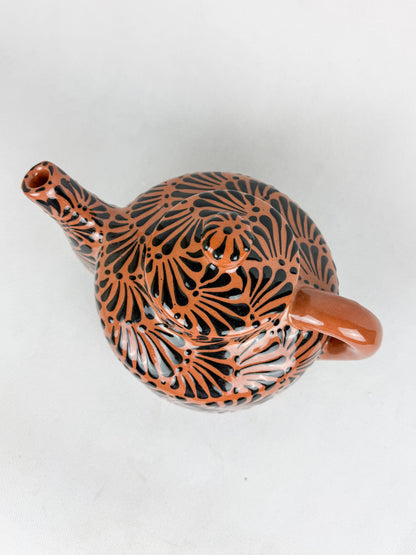 Mexican Talavera Style Tea Pot Coffee Pot Brown- Tetera Barro Engobe Cafe