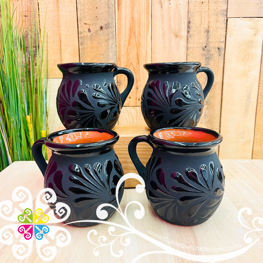 Wholesale Set of Black Espiga Clay Mugs - Set Taza Barro