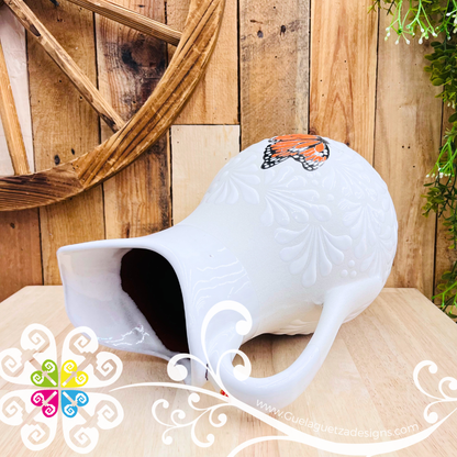 Monarch Butterfly White Large Clay Pitcher - Jarro de Barro Mariposa