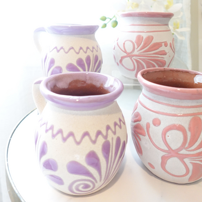 Pink and purple Mug set 2 or 4 Mexican coffee taza handmade clay, barro
