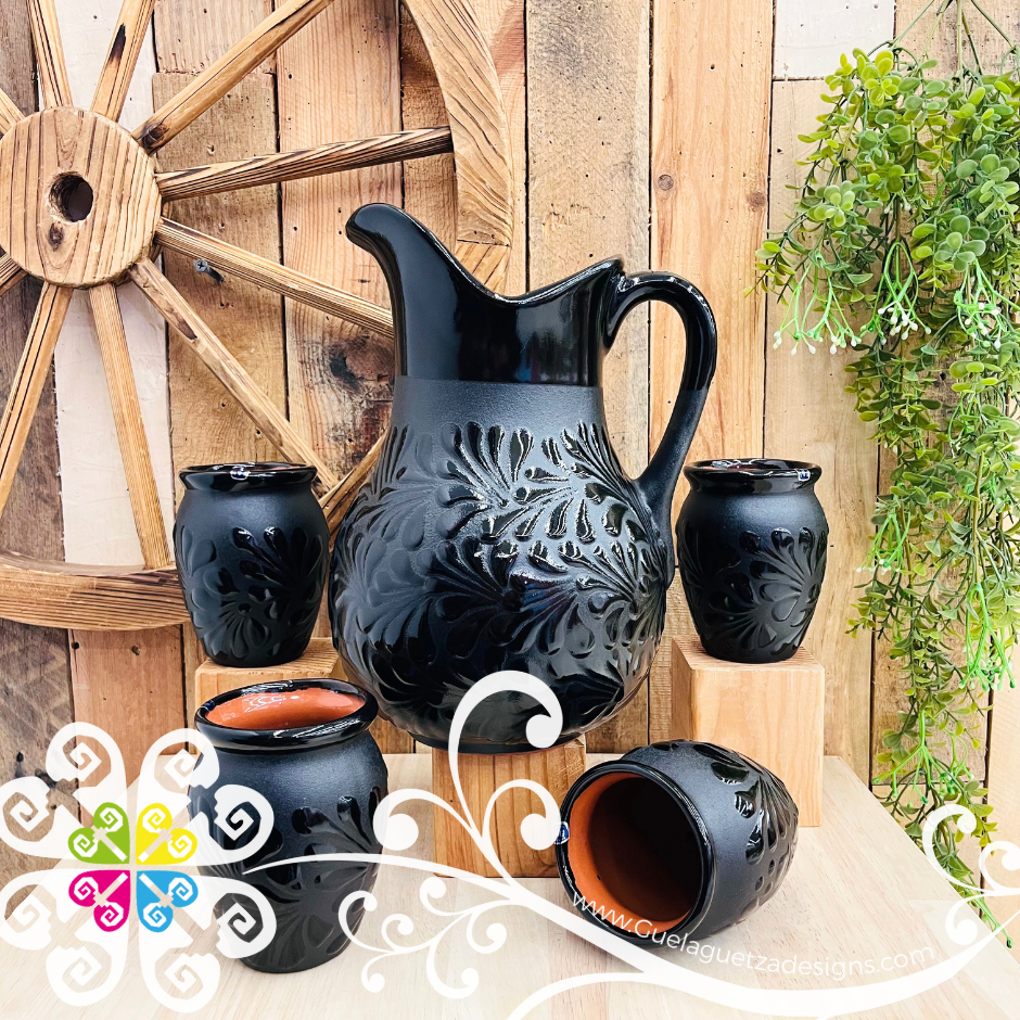 Black Espiga Pato Pitcher Set - 4 Cantaritos