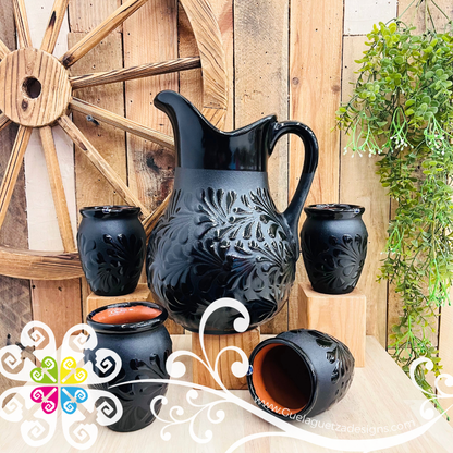 Black Espiga Pato Pitcher Set - 4 Cantaritos